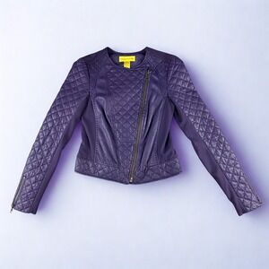 Womens Moto Leather Jacket Catherine Malandrino 4 Purple Lambs Leather STUNNING